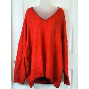 Concepts‎ New York Bright Coral V Neck Metallic Knit Sweater 3X XXXL Cozy Casual